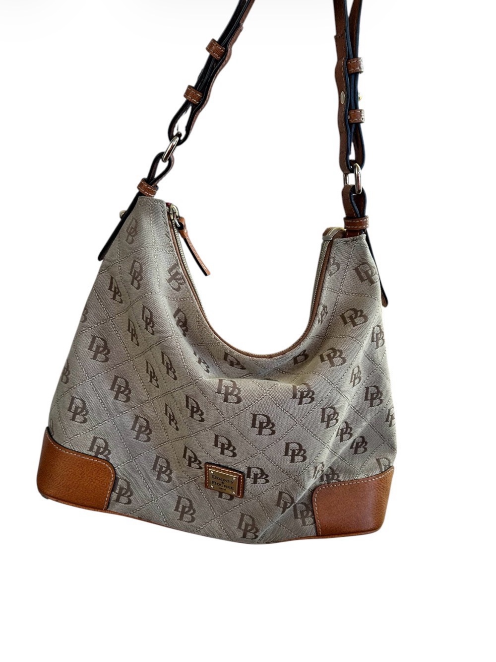 Dooney & Bourke Taupe Monogram Hobo with Brown Trim